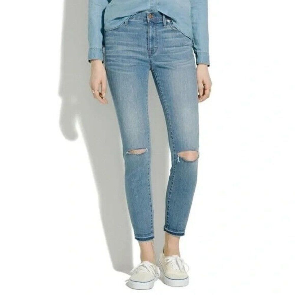 Madewell Distressed High Riser Skinny Cut Edge Jeans Blue Womens‎ Size 25 Denim
